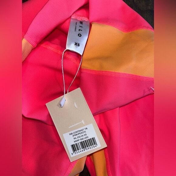 NWT Wilo The Label Bright Pink and Orange Ribbed Workout Pants Leggings XS F16 - Picture 3 of 5